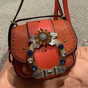 Miu Miu Jewel Buckle Studded Shoulder Bag